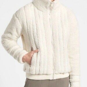 Athleta Willow Fleece Sherpa Jacket Zip Womens Large Cream Excellent